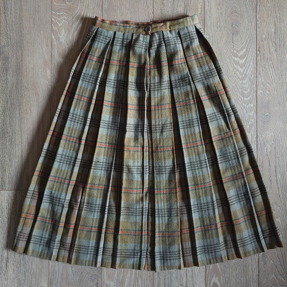 Vintage Wool Plaid Pleated Skirt
